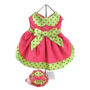  Hot Pink & Lime Green Polka Dot Dog Dress w/ Hat & Leash 