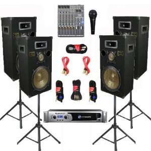   12 Speakers, Mixer, Mic, Stands and Cables DJ Set New CROWNPPB12SET10