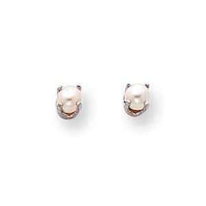  14k White Gold 4mm Cultured Pearl Stud Earrings 