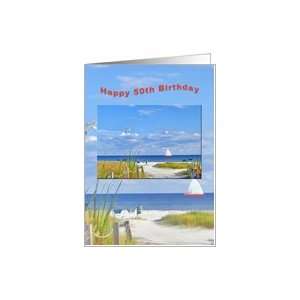 Birthday, 50th, Beach and Ocean View Card Toys & Games