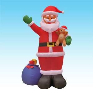 12 Foot Christmas Inflatable Santa Claus Holding Bear + Gift Bag Yard 