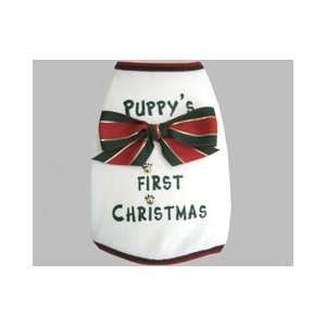  Puppys First Christmas Dog Tee with Gold Bows and Paws 