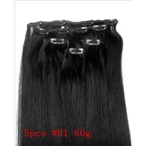 Pieces 20 Jet Black #1 Clip on in 100% Human Hair Extensions 60 