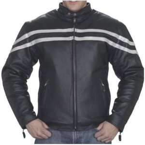  Mens Vented Leather Motorcycle Jacket with Silver Racing 