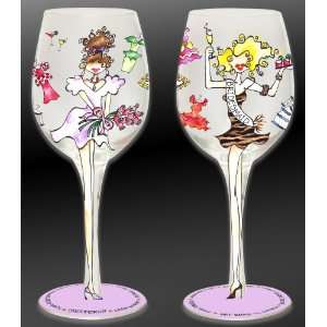  Bottoms Up 15 Ounce Bridesmaid Handpainted Wine Glass 