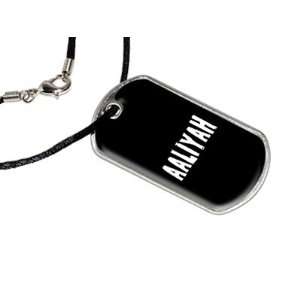  Aaliyah   Name Military Dog Tag Black Satin Cord Necklace 