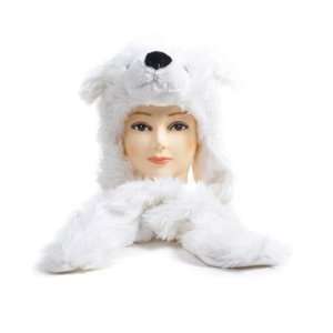  Bear Plush Cosplay Hat with Mittens 3 in 1 (Hat, Scarf 