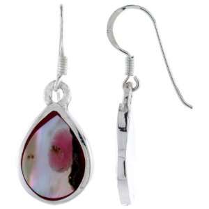 Sterling Silver Pear shaped Shell Earrings, w/ Brown Mother of Pearl 