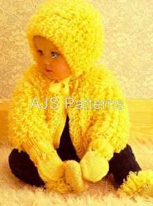 KNITTING PATTERN   LOOPY JACKET BONNET MITTS & BOOTEES  