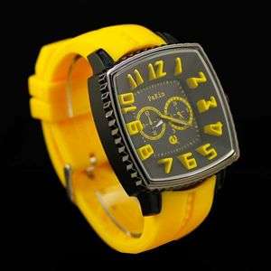 New Silicon Yellow Rubber Band Mens Boys Sport Big Dial Fashion Wrist 