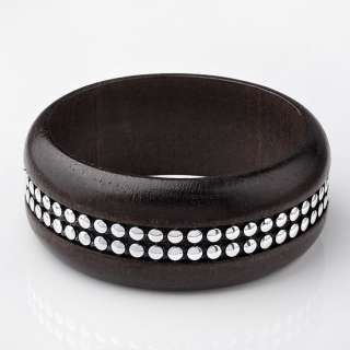 Fashion Jewelry Two Row Rivet Wood Bangle Bracelet  