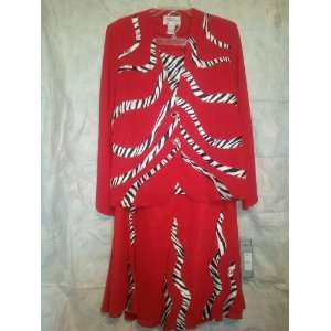  3 Piece Red Zebra Print Skirt Suit 