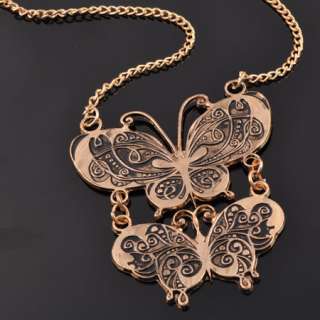 Vintage Gold Style Two Butterfly Pendant Necklace N0324  