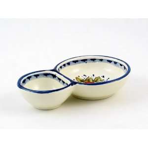  Hand Painted Italian Ceramic Double Olive Bowl Frutta Blu 
