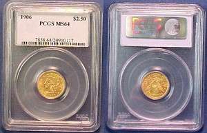   PCGS 1906 CORONET HEAD QUARTER EAGLE $2 1/2 DOLLAR US GOLD COIN  
