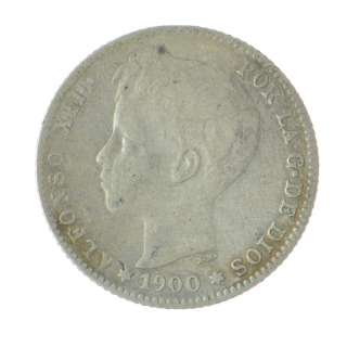 1900   Spain   Spanish   1 Peseta   Silver   Coin   SKU# 4270  