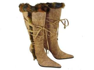 NEW Women High Heels Mid Calf Fashion Boots Designer Shoes Brand Fur 