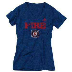   Fire Womens Heathered Navy adidas Roughed Up Tri Blend V Neck T Shirt