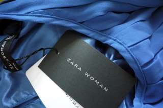 ZARA 2011 New Blue Royal Pleated Chiffon Gauffer Women Dress With Belt 
