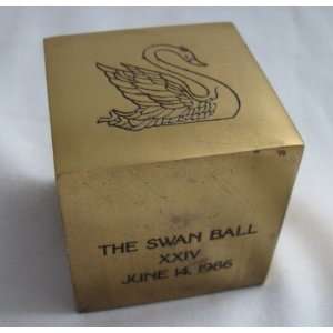   Brass 1986 Paper Weight Commemorating The Swan Ball 