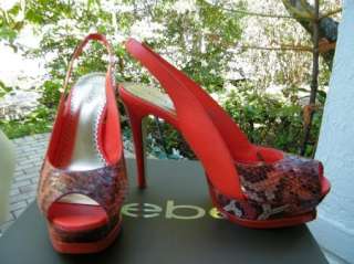 BEBE SHOES sandals heel platform ZAHARA orange snake 5 6 7 8 9 10 