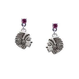 Small Indian   Mascot Hot Pink Swarovski Post Charm Earrings [Jewelry]