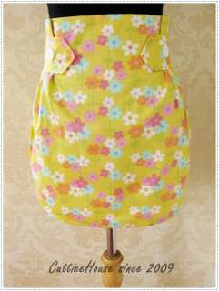 Vintage Pink Flower High Waist Pencil Skirt Yellow  