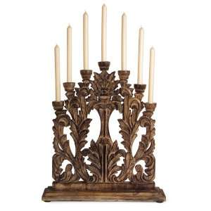  22 Ornate Botanical Design Wooden 7 Taper Candelabra 