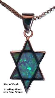 Silver Star of David Necklace with Opals with 18 Sterling Silver 