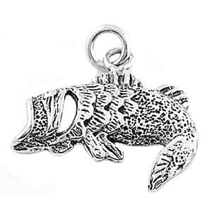    Sterling Silver One Sided Open Mouth Bass Fish Charm Jewelry