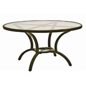   60 Round Glass Patio Dining Table with Umbrella Hole Olive Wood Finish