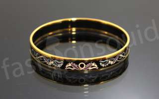Authentic HERMES Gold Enamel Bangle Cuff Bracelet Horse Box Express 