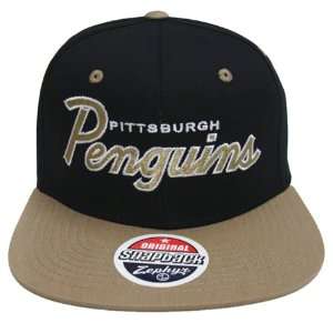 Pittsburgh Penguins Script Zephyr Snapback Cap Hat Black 