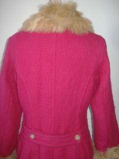 Plenty Tracy Reese Long Wool Coat Faux Fur Pea Coat Trench 12  