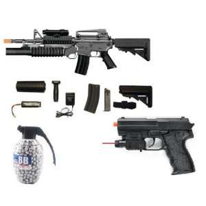 M4 AEG Electric Airsoft Rifle, M203 Grenade Launcher, 2 Stocks, FPS 