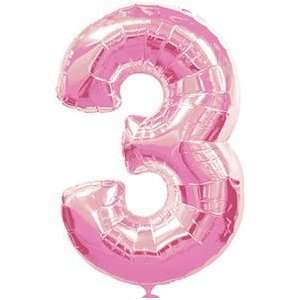   Number 3 Pink Supershape Foil Balloon 23 X 34 Inches 