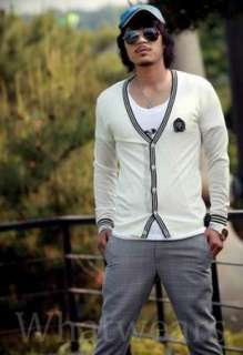 Mens Slim Fit V Neck Style Casual Sweater White W27  