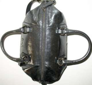   Gunmetal Grey Metallic Perforated Ashley Satchel Bag Purse 17130