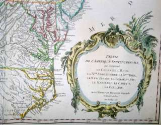 1755 Vaugondy Map AMERICAN COLONIES Pre Revolutionary War U.S. Ohio 