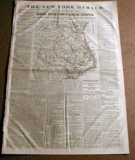 1862 Civil War newspaper w Large Map NORTH CAROLINA & Virginia 