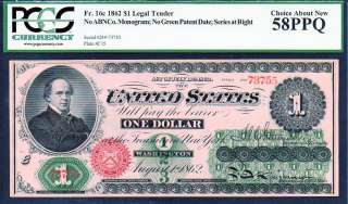 FR 16 c 1862 $1 U.S. NOTE Pcgs & CGC 58PPQ  
