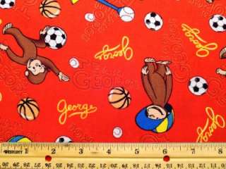 New Curious George Fabric BTY Soccer Baseball Children Cartoon Red 