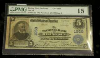 1902 PLAIN BACK  NB OF RISING SUN, INDIANA  9 KNOWN  PMG F15 (CH 