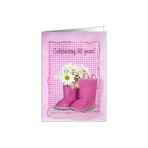  92nd birthday, boots, daisy, gingham, birthday, pink Card 