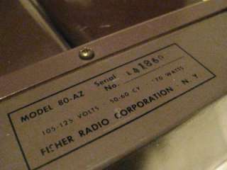 1950s Fisher 80az Mono Tube Amplifier  80 AZ Radio Vacuum Tube Amp 