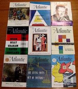 Lot of 9 THE ATLANTIC Magazine Back Issues 1957 1958  