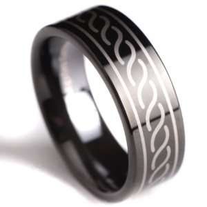 8mm Tungsten Carbide Black Wedding Band Ring W/laser Etched Celtic 