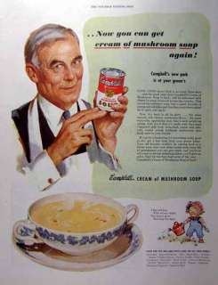 This is an original 1943 print ad for Campbells cream of mushroom 