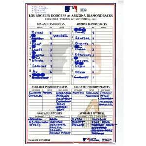  Dodgers vs. Diamondbacks 9 23 2007 Game Used Lineup Card 