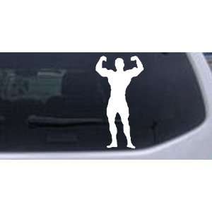 White 12in X 6.3in    Body Builder Sports Car Window Wall Laptop Decal 